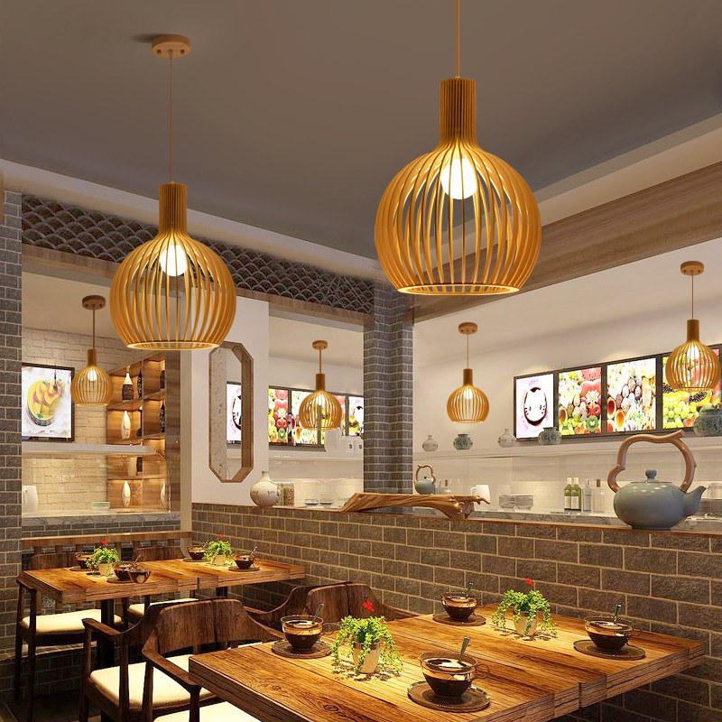现代中式餐厅客厅实木吊灯创意鸟笼饭店木艺吊灯单头日式木质灯具,淘宝优惠券,粉丝福利购,淘宝优惠卷