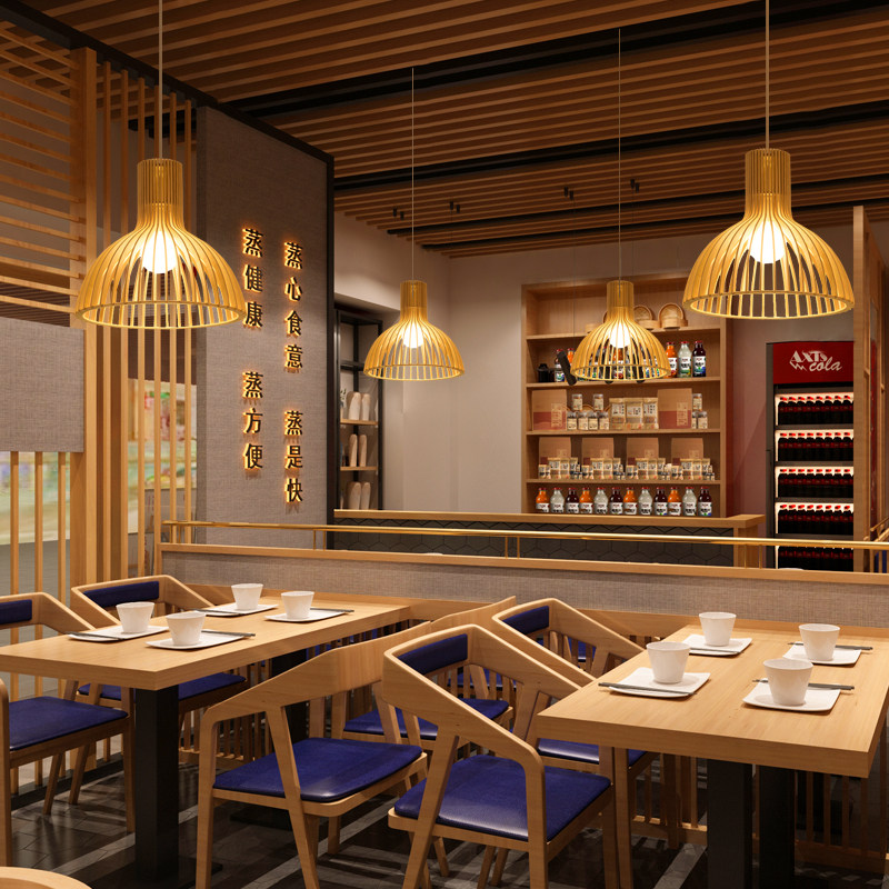 现代中式餐厅客厅实木吊灯创意鸟笼饭店木艺吊灯单头日式木质灯具,淘宝优惠券,粉丝福利购,淘宝优惠卷