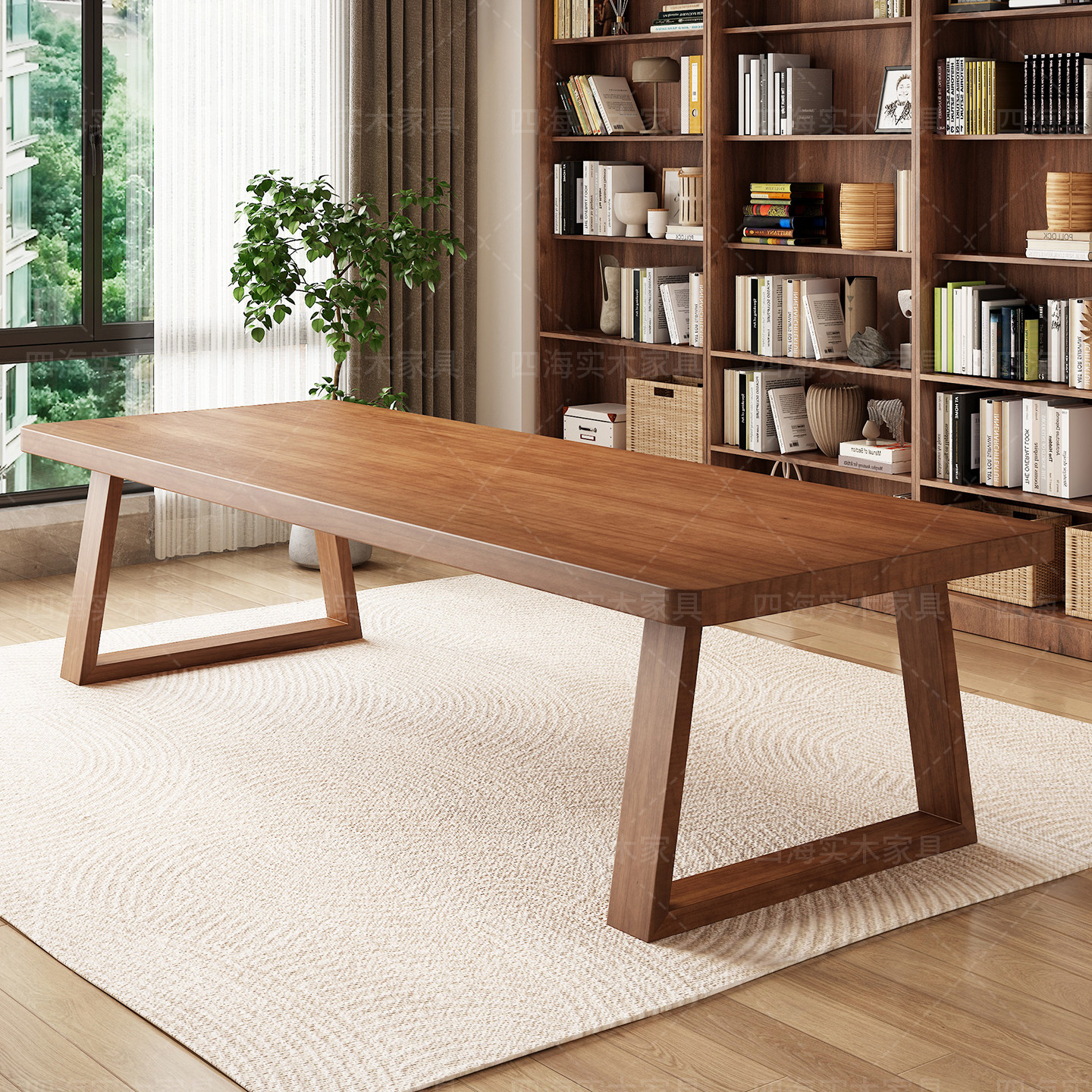 北欧实木大书桌简约双人学习桌家用办公桌客厅长桌子工作台电脑桌,淘宝优惠券,粉丝福利购,淘宝优惠卷