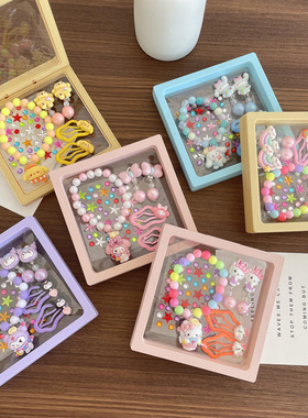 新款儿童可爱卡通精美手链小女孩水晶手链耳环可爱小发夹手串套装