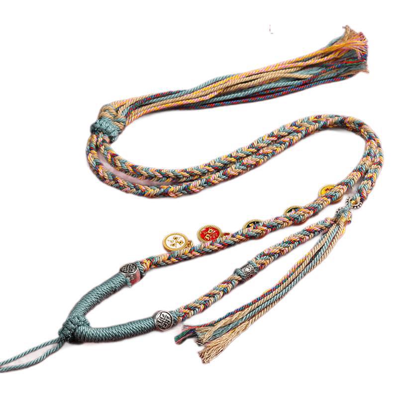 手工编织藏式吊坠项链绳手搓棉五路财神项链唐卡文玩天珠挂件绳 - 图1