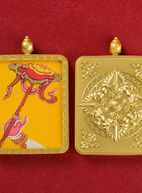 藏式唐卡吊坠扎基拉姆五爷方形钛钢合金金色多种矿砂图案厂家直