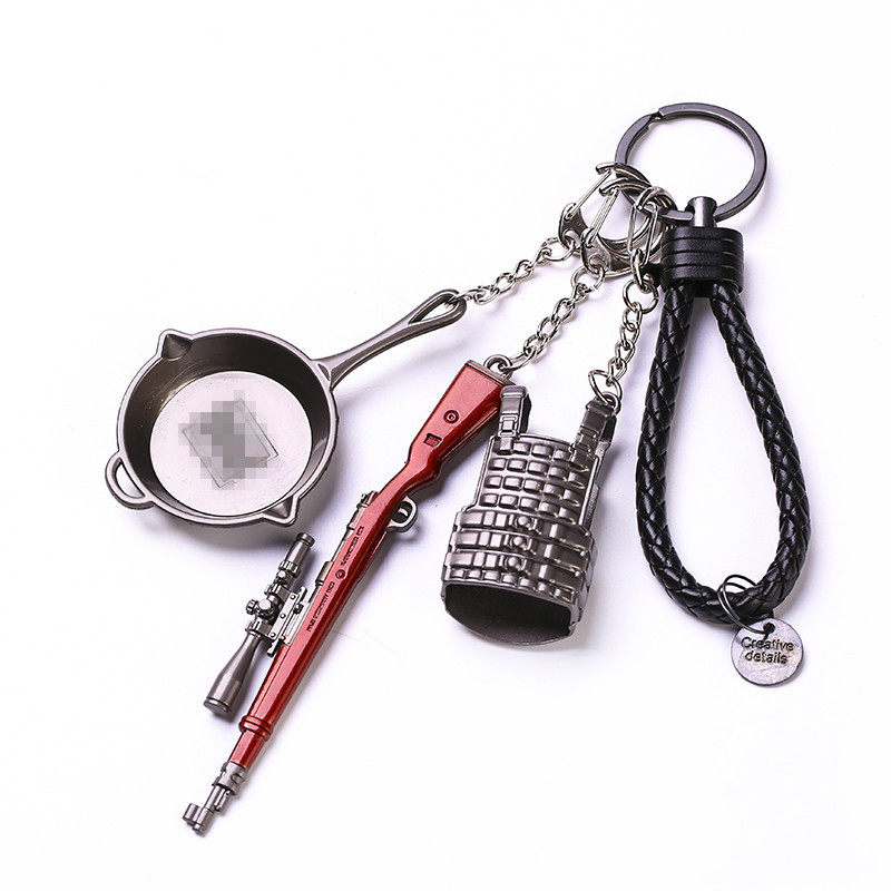 绝地求生饰品绝地求生吃鸡游戏钥匙扣挂件全套98K三级头3级包平底锅枪模型大号