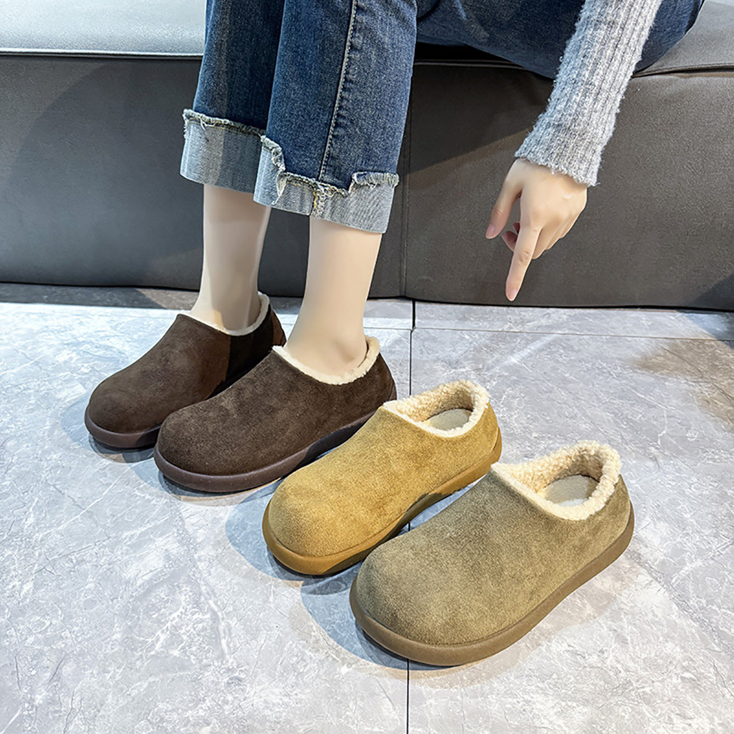 品牌官方真皮毛加绒保暖勃肯单鞋女2025冬新款平底一脚蹬毛毛棉鞋,淘宝优惠券,粉丝福利购,淘宝优惠卷