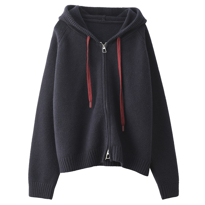 加厚羊毛高端毛衣冬季连帽女时尚双头拉链保暖开衫外套针织衫