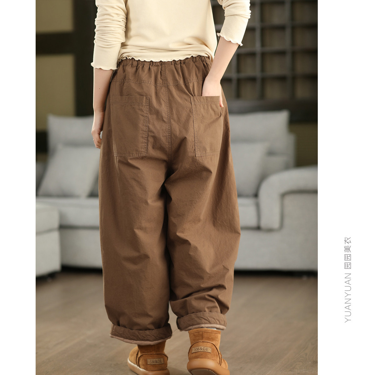 【高品质长绒棉光泽感】100%棉夹棉棉裤女松紧腰全棉加厚保暖长裤,淘宝优惠券,粉丝福利购,淘宝优惠卷