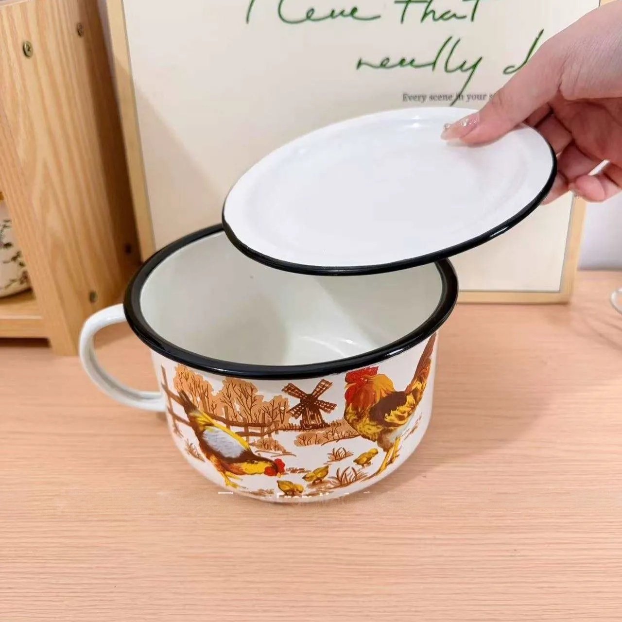 1.2L搪瓷快餐杯大公鸡带盖子打饭碗加厚珐琅搪瓷泡面碗食堂打饭缸,淘宝优惠券,粉丝福利购,淘宝优惠卷