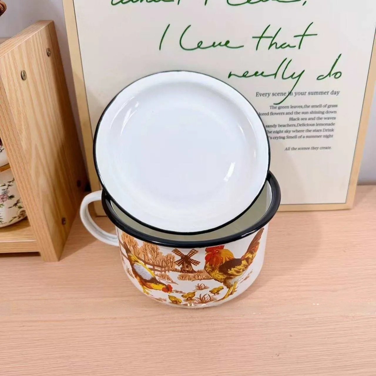 1.2L搪瓷快餐杯大公鸡带盖子打饭碗加厚珐琅搪瓷泡面碗食堂打饭缸,淘宝优惠券,粉丝福利购,淘宝优惠卷