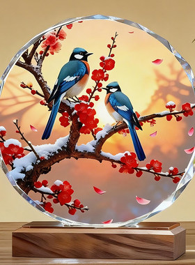 喜上眉梢桌面乔迁礼物摆台定制水晶摆件双喜临门家居客厅玄关装饰