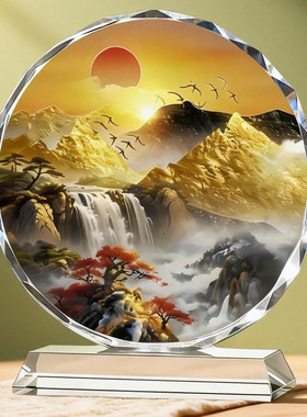 旭日东升乔迁新居礼物客厅玄关摆台日照金山装饰品红太阳水晶摆件