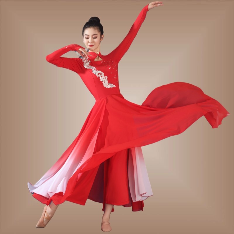 广场舞服装五星红旗同款古典舞练功服女雪纺大摆裙万疆舞蹈演出服,淘宝优惠券,粉丝福利购,淘宝优惠卷