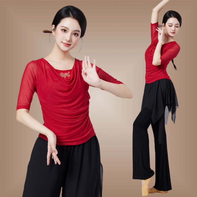 广场舞服装莫代尔t恤女气质舞蹈练功服微喇裤现代舞古典舞演出服,淘宝优惠券,粉丝福利购,淘宝优惠卷