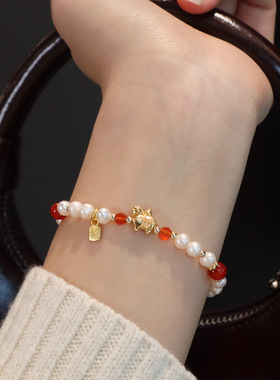 天然淡水珍珠手链小红书爆款饰品女轻奢简约时尚百搭小马吊坠手链