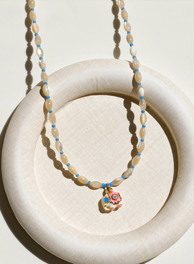 法式轻奢母贝壳串珠珐琅吉象吊坠项链女小众设计锁骨链高级感颈链