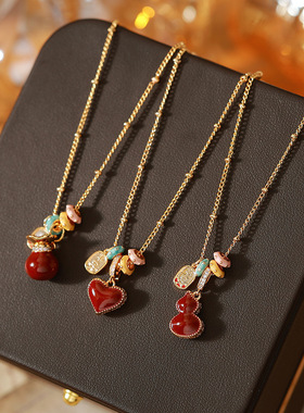 法式轻奢双面红色滴油贝壳爱心项链女轻奢锁骨链个性小众新年颈链
