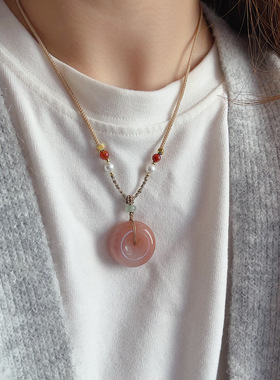 时尚新中式天然石项链抽拉可调节锁骨链ins网红博主长款女毛衣链