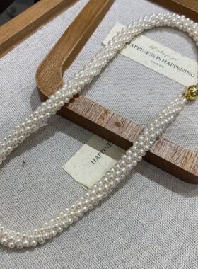 法式轻奢小红书施家珍珠编织项链毛毛虫蛇链毛衣链高级感气质颈链