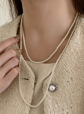 小米珠珍珠项链女小众秋冬配饰串珠叠戴毛衣链长款轻奢高级感饰品