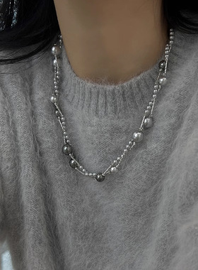 满天星真多麻珍珠项链夏季轻奢高级感小众百搭长款多层时尚毛衣链