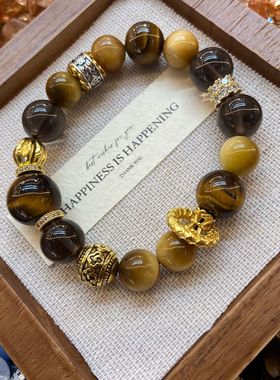 虎眼石金发晶黄塔晶招财手镯铜镀金珠蛇形气质时尚高级感手链手串