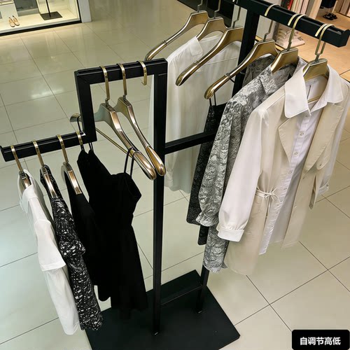 服装店展示架中岛架落地式铁艺烤漆展示架双杆中岛货架能调节高低 - 图2
