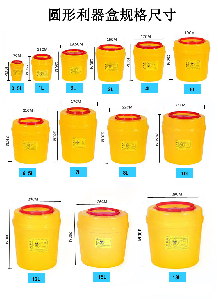 利器盒医疗一次性废物专用桶收纳暂存桶塑料收集桶医用圆形锐器盒-图0