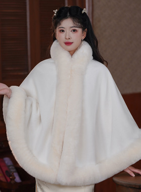 旗袍绝美披肩开衫加厚中式秋冬保暖气质毛绒外套2025新款外搭高端