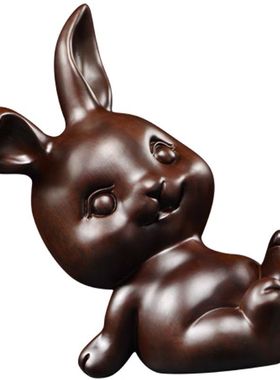 木雕摆件小兔子实木头雕刻动物生肖可爱女孩生日礼品桌面办公摆设