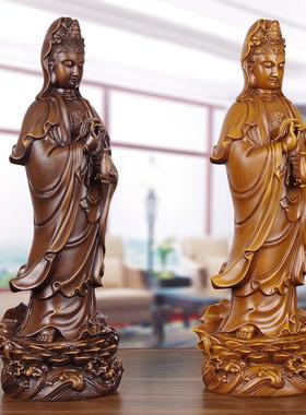 实木雕观音摆件南海观音站像柳枝观世音菩萨神像家用供奉观音佛像