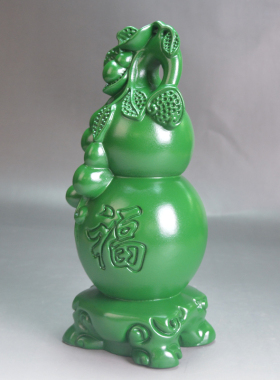 绿色实木雕刻葫芦摆件复古怀旧大号多子多福禄红木家居装饰工艺品