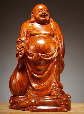 黑檀木雕刻弥勒佛像摆件布袋大肚笑佛家居客厅装饰红木工艺品送礼