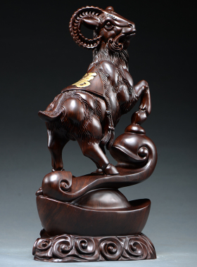 黑檀实木雕刻羊摆件木头根雕三阳开泰十二生肖红木家居装饰工艺品