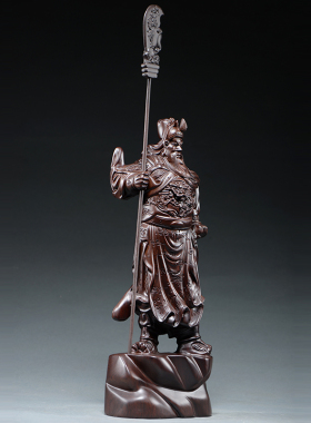 黑檀木雕关公佛像摆件实木雕刻武财神镇宅招财供奉客厅红木工艺品
