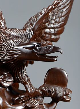 实木老鹰摆件家居装饰品黑檀木雕刻大展宏图鹰客厅办公室桌面摆件