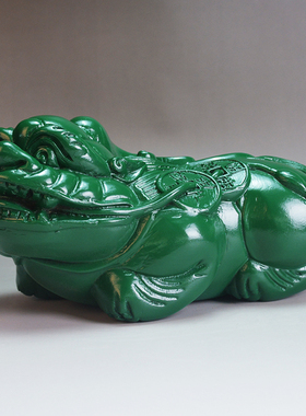 绿色木雕貔貅摆件实木质貔貅大号家居办公室招财装饰摆设工艺礼品