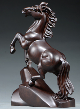 黑檀木雕马摆件木马实木雕刻马到成功家居商业装饰送礼摆设工艺品