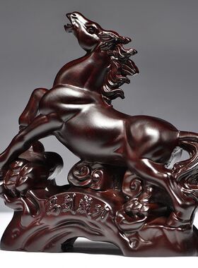 黑檀木马摆件红木马摆件工艺品实木雕刻木质马到成功客厅饰品家居