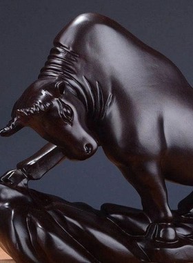 黑檀木雕牛摆件华尔街牛气冲天十二生肖牛实木雕刻招财红木工艺品