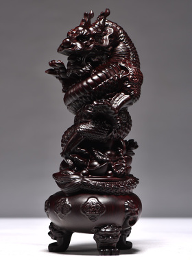 黑檀实木盘龙摆件生肖龙木雕刻龙飞龙补角家居客厅装饰开业摆设品