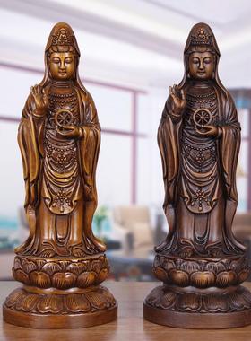 实木雕南海观音佛像摆件家里供奉家用观音神像观世音菩萨像保平安