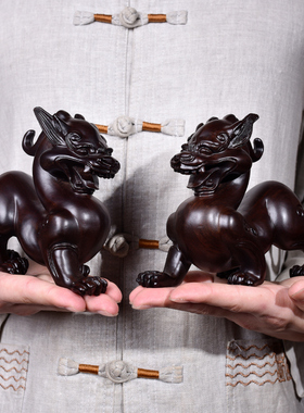 黑檀木雕貔貅摆件一对大号家居办公室摆设实木龙送礼红木工艺礼品