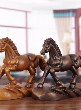实木雕马摆件招财生肖马客厅玄关酒柜摆设新中式办公室老板桌装饰