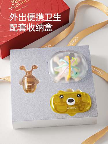 英氏新生儿牙胶礼盒装小月龄安抚奶嘴幼儿曼哈顿手抓球水果乐套装 - 图0