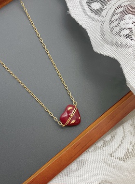 铜铸镀金珐琅彩立体爱心项链女