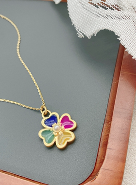 铜铸镀金珐琅珍珠镶嵌精致项链女