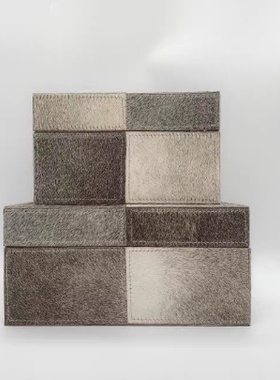 轻奢马毛拼色格子软装首饰盒