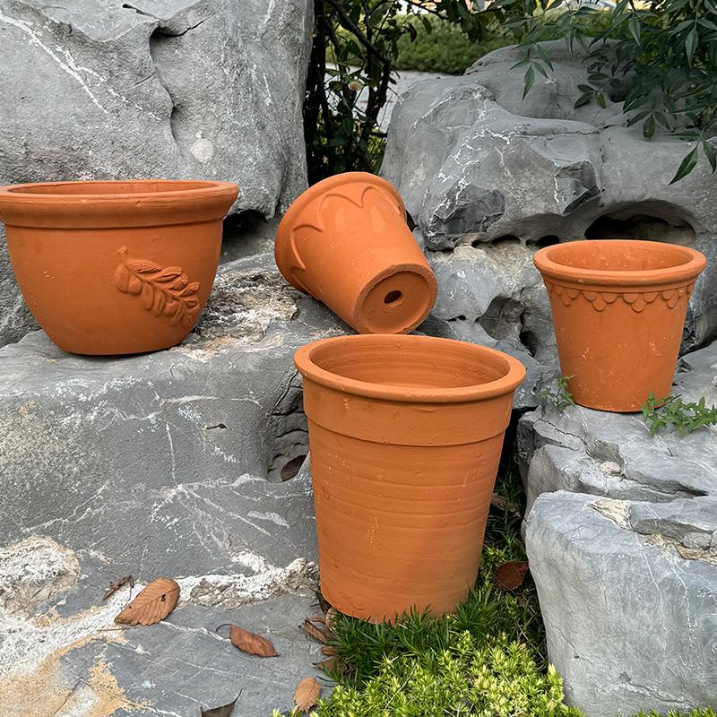 老式红陶花盆瑕疵透气吸水泥瓦盆陶罐绿植盆栽种树大号客厅庭院 - 图0