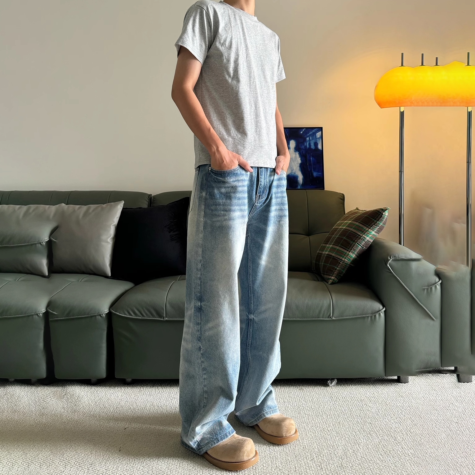 2026春秋季新款美式复古牛仔裤男款高街宽松直筒阔腿休闲牛仔长裤,淘宝优惠券,粉丝福利购,淘宝优惠卷