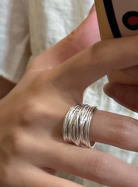 S925纯银韩版小众设计感线条设计感重工指环韩式风简约戒指