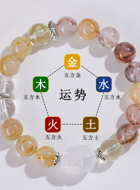 批发天然水晶多宝五行手链招财貔貅男女情侣款金木水火土热销手串